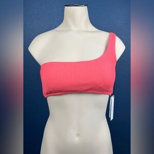 Sanctuary Bikini Top Coral Pink One Shoulder Padded Swim